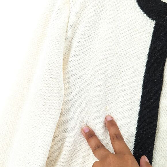 Linda Iki Women M Suit Set White Black Knit Blazer Blouse Skirt Shimmer VTG FLAW - Picture 4 of 14